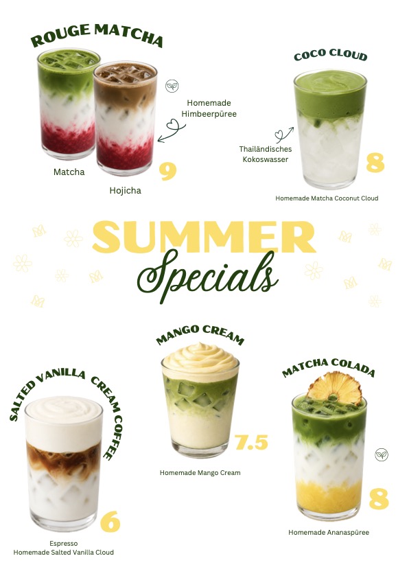 Summer Specials Karte der Matcha Bar Mannheim